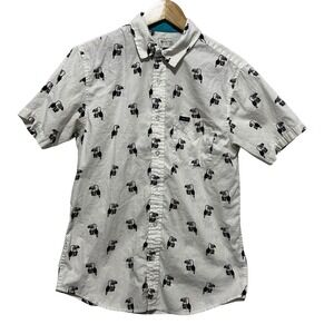 Matix Mens Button Down Shirt S White Toucan Print Casual Summer Skater Surf